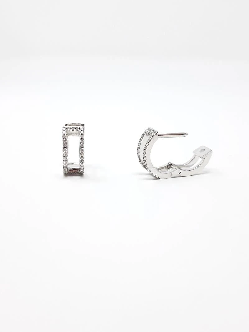 10K White Gold 0.20cttw Hoop Huggie Hinged Diamond Earrings