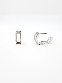 10K White Gold 0.20cttw Hoop Huggie Hinged Diamond Earrings