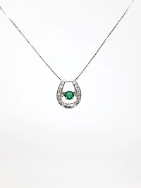 10K White Gold 0.15cttw Round Cut Genuine Emerald and0.07cttw Round Cut  Diamonds Necklace, 18”