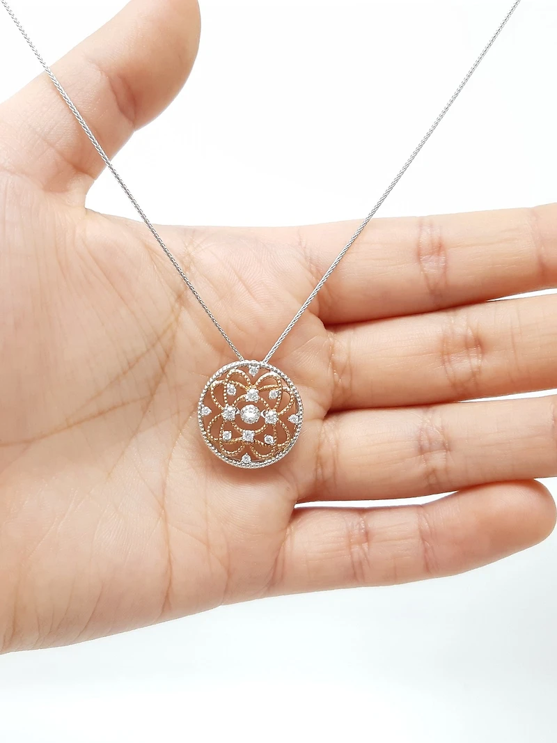 10K White & Rose Gold 0.35cttw Diamond Pendant, 18"