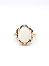 10K Rose Gold 2.0cttw Genuine White Opal and 0.03cttw Diamond Halo Ring, size 6.5