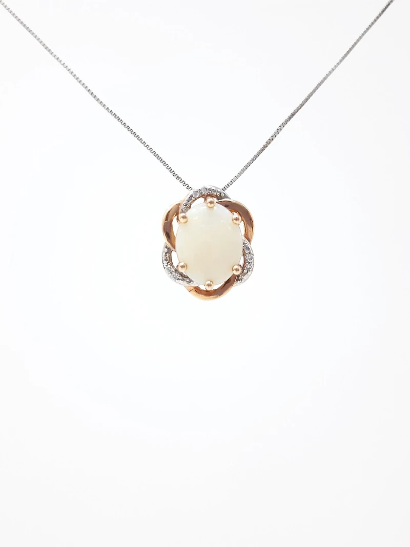 10K White & Rose Gold 2.00cttw Genuine Opal and 0.03cttw Diamond Pendant, 18"