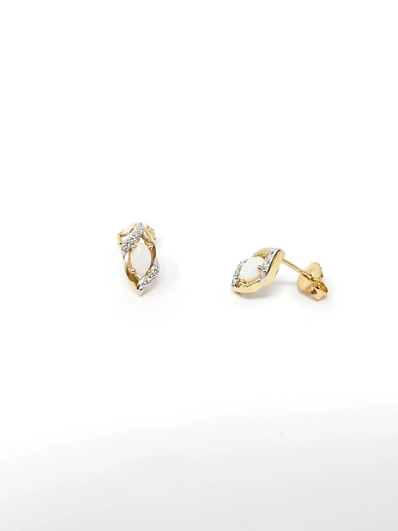 10K Yellow Gold 0.32cttw Genuine Opal and 0.10cttw Diamond Stud Earrings