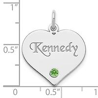 Sterling Silver/Rhodium-plated Personalized Heart with Crystal Birthstone Charm
