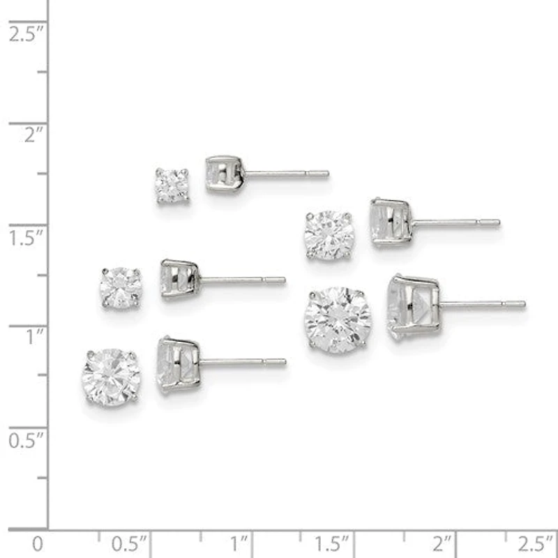 Sterling Silver Polished Round CZ 5-Pair Post Earrings Set