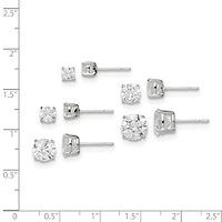 Sterling Silver Polished Round CZ 5-Pair Post Earrings Set