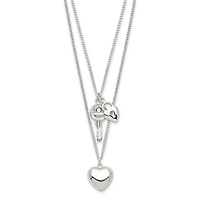 Sterling Silver 2-Strand Heart and Key Necklace - 18"