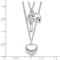 Sterling Silver 2-Strand Heart and Key Necklace - 18"