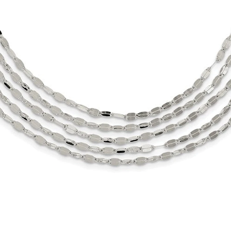 Sterling Silver 5 Strand Fancy Flat Link Necklace - 17"