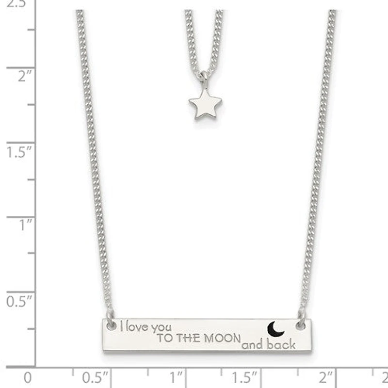 Sterling Silver Enameled I Love You To The Moon and Back 2-Strand Bar Necklace - 16"