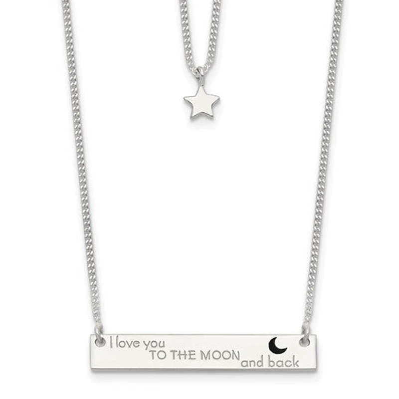 Sterling Silver Enameled I Love You To The Moon and Back 2-Strand Bar Necklace - 16"