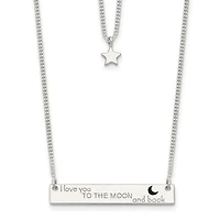 Sterling Silver Enameled I Love You To The Moon and Back 2-Strand Bar Necklace - 16"
