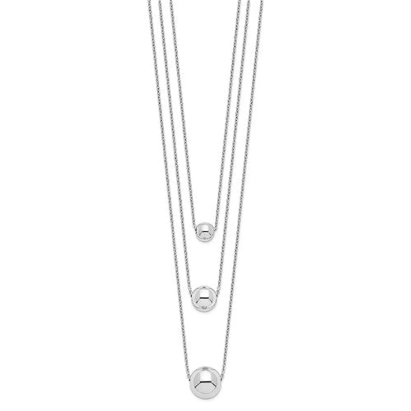Sterling Silver Rhodium-plated 3-Strand with 2in ext. Polished Necklace - 16"