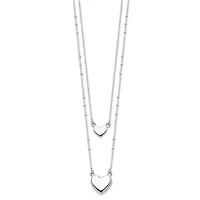Sterling Silver Polished 2-Strand Heart Dangle Necklace - 18"