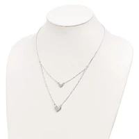 Sterling Silver Polished 2-Strand Heart Dangle Necklace - 18"