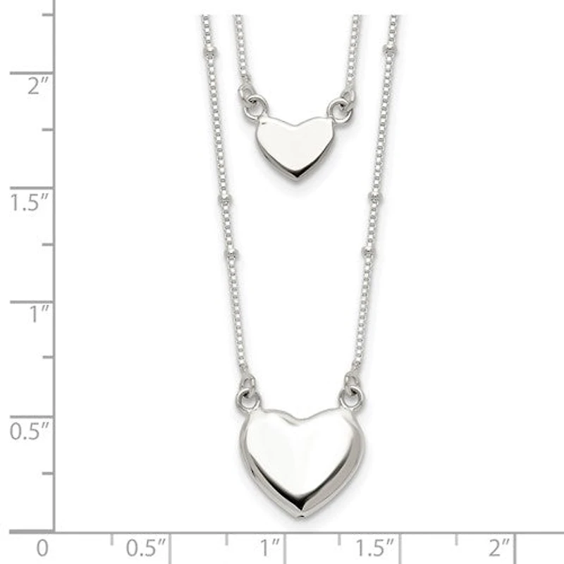 Sterling Silver Polished 2-Strand Heart Dangle Necklace - 18"