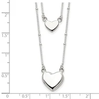 Sterling Silver Polished 2-Strand Heart Dangle Necklace - 18"