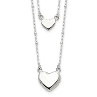 Sterling Silver Polished 2-Strand Heart Dangle Necklace - 18"