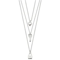 Sterling Silver Lock, Heart and Key Multi-Strand 16in Necklace - 16"