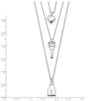 Sterling Silver Lock, Heart and Key Multi-Strand 16in Necklace - 16"
