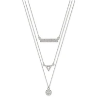 Sterling Silver CZ Circle Triangle and Bar 3-Strand Necklace - 16"