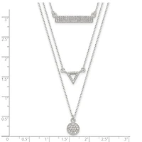 Sterling Silver CZ Circle Triangle and Bar 3-Strand Necklace - 16"