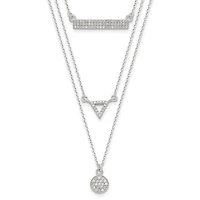 Sterling Silver CZ Circle Triangle and Bar 3-Strand Necklace - 16"