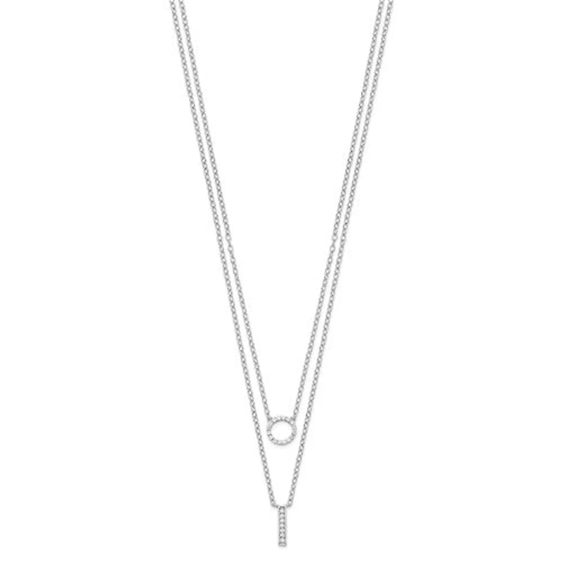 Sterling Silver Rhodium-plated CZ 2-Strand Necklace - 16"