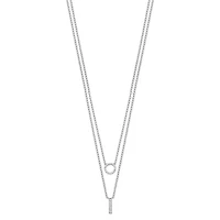 Sterling Silver Rhodium-plated CZ 2-Strand Necklace - 16"