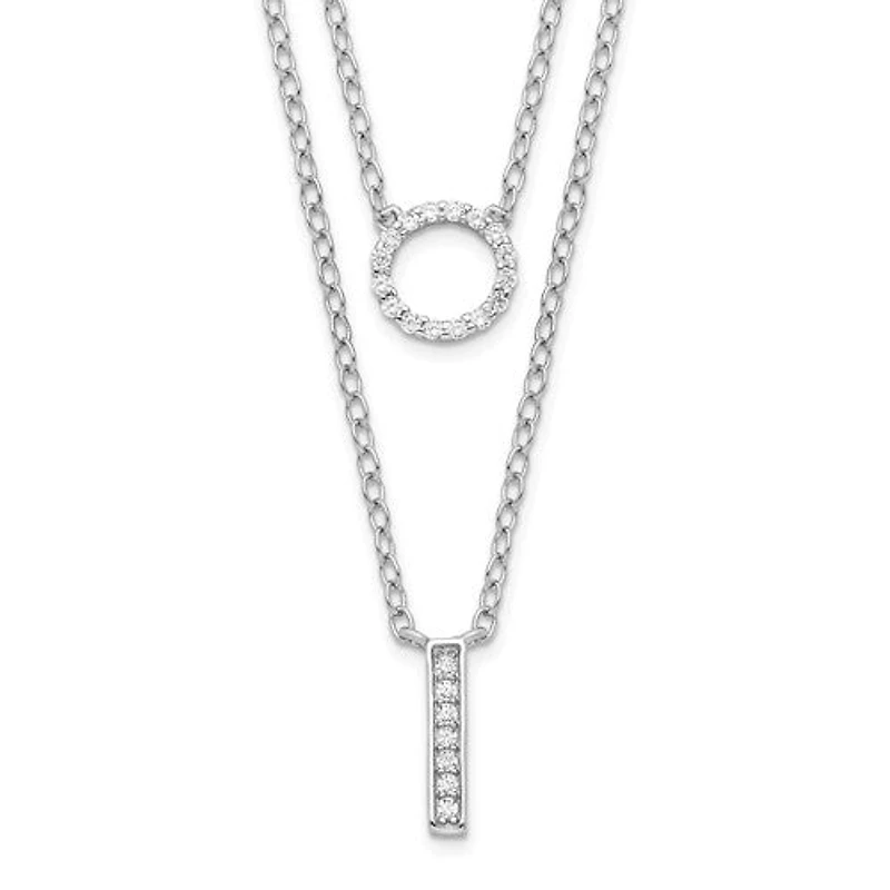 Sterling Silver Rhodium-plated CZ 2-Strand Necklace - 16"