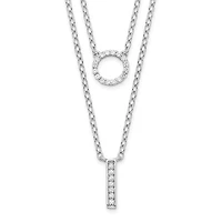 Sterling Silver Rhodium-plated CZ 2-Strand Necklace - 16"