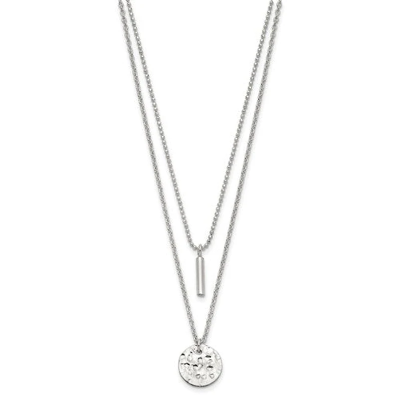 Sterling Silver 2-Strand Hammered Circle and Bar Necklace - 16"