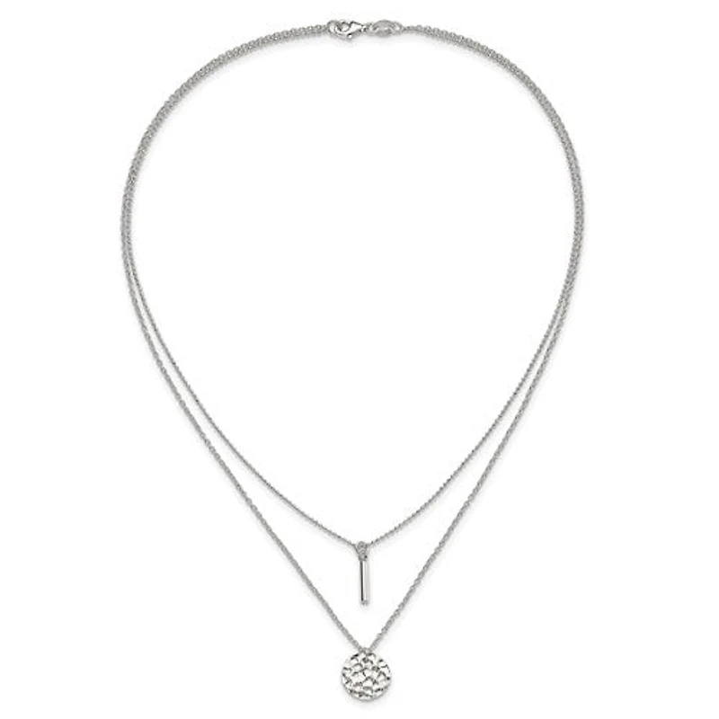 Sterling Silver 2-Strand Hammered Circle and Bar Necklace - 16"