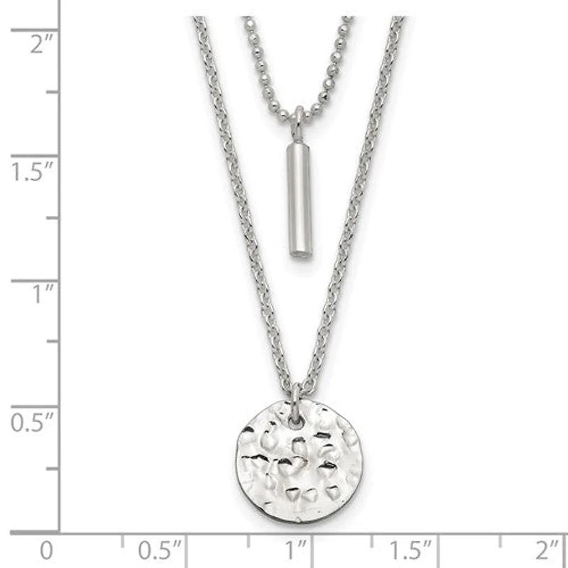 Sterling Silver 2-Strand Hammered Circle and Bar Necklace - 16"