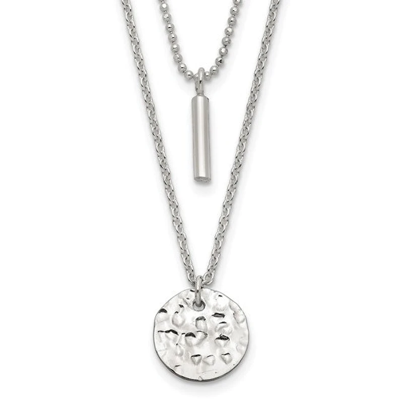Sterling Silver 2-Strand Hammered Circle and Bar Necklace - 16"