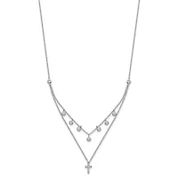 Sterling Silver Rhodium-plated CZ Cross with 2in ext. Necklace - 16-18"