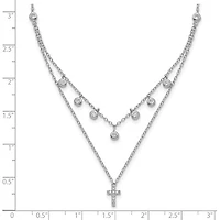 Sterling Silver Rhodium-plated CZ Cross with 2in ext. Necklace - 16-18"