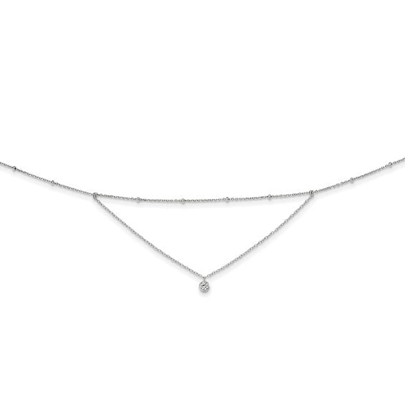 Sterling Silver Rhodium-plated CZ Beaded with 4in ext. Choker - 12-16"