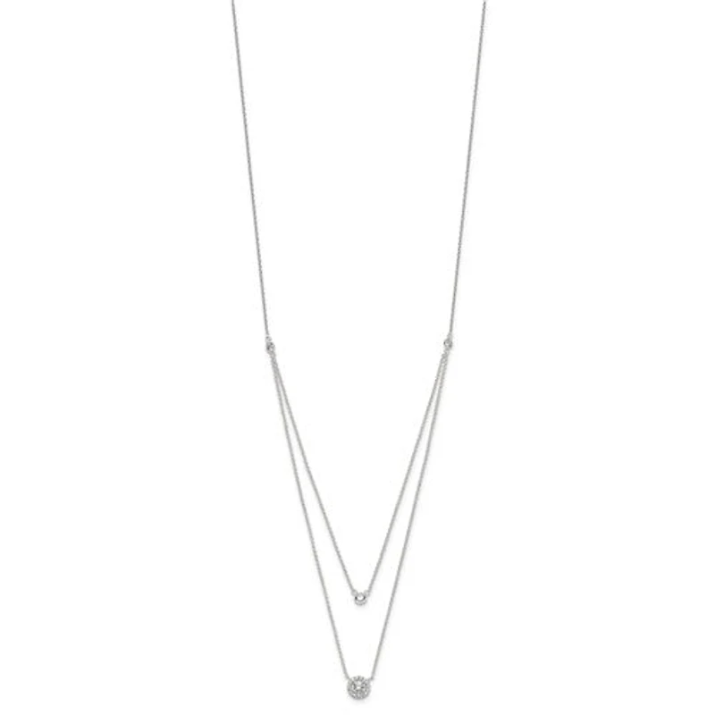 Sterling Silver CZ 2-Strand with 1.75in ext. Necklace - 16-17.75"