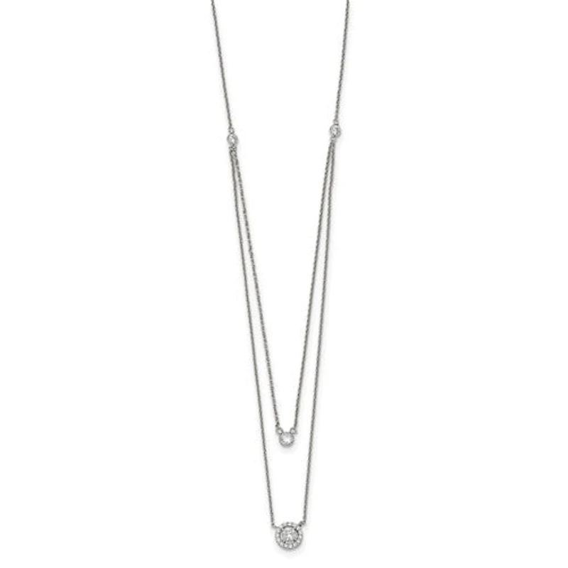 Sterling Silver CZ 2-Strand with 1.75in ext. Necklace - 16-17.75"