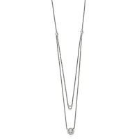 Sterling Silver CZ 2-Strand with 1.75in ext. Necklace - 16-17.75"
