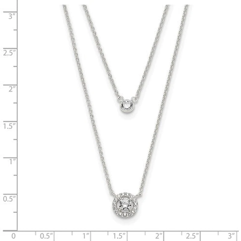Sterling Silver CZ 2-Strand with 1.75in ext. Necklace - 16-17.75"