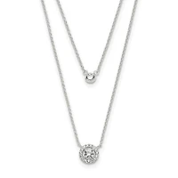 Sterling Silver CZ 2-Strand with 1.75in ext. Necklace - 16-17.75"