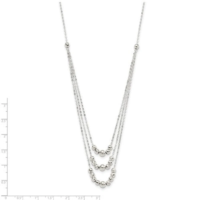 Sterling Silver Polished 3-Strand Beaded Necklace - 16"