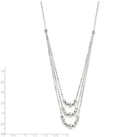 Sterling Silver Polished 3-Strand Beaded Necklace - 16"