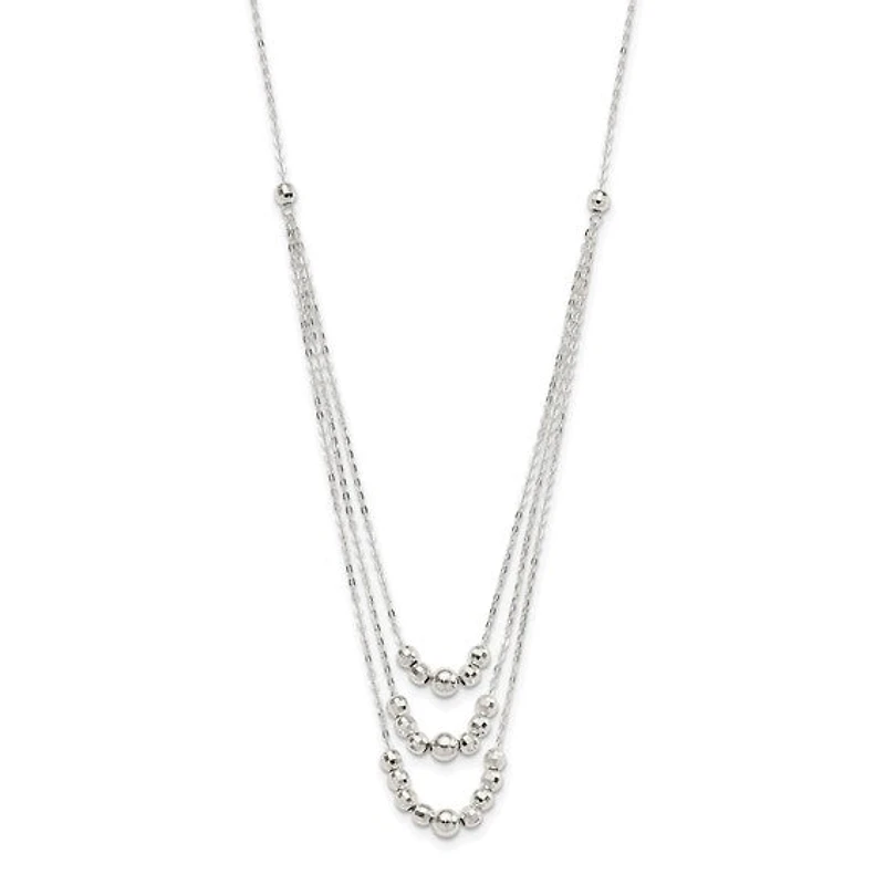 Sterling Silver Polished 3-Strand Beaded Necklace - 16"