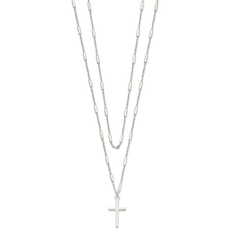Sterling Silver Fancy Cross Double Strand Necklace - 16.25"