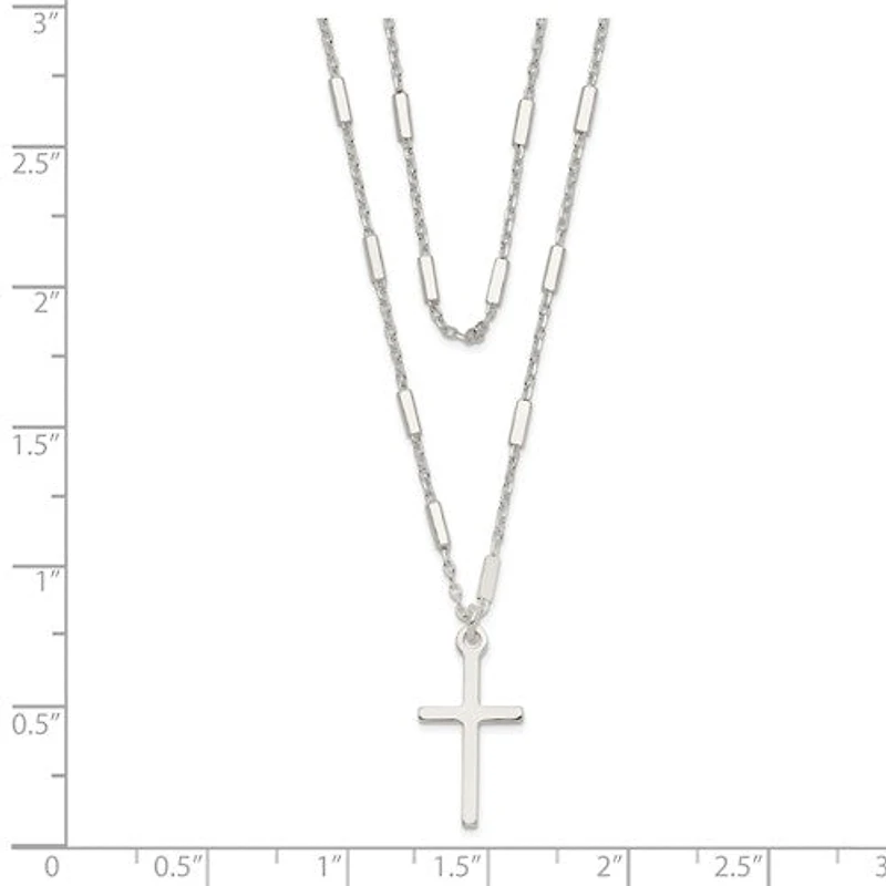Sterling Silver Fancy Cross Double Strand Necklace - 16.25"
