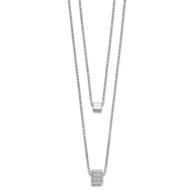 Sterling Silver CZ Multi-strand with 2in Necklace - 16-18"