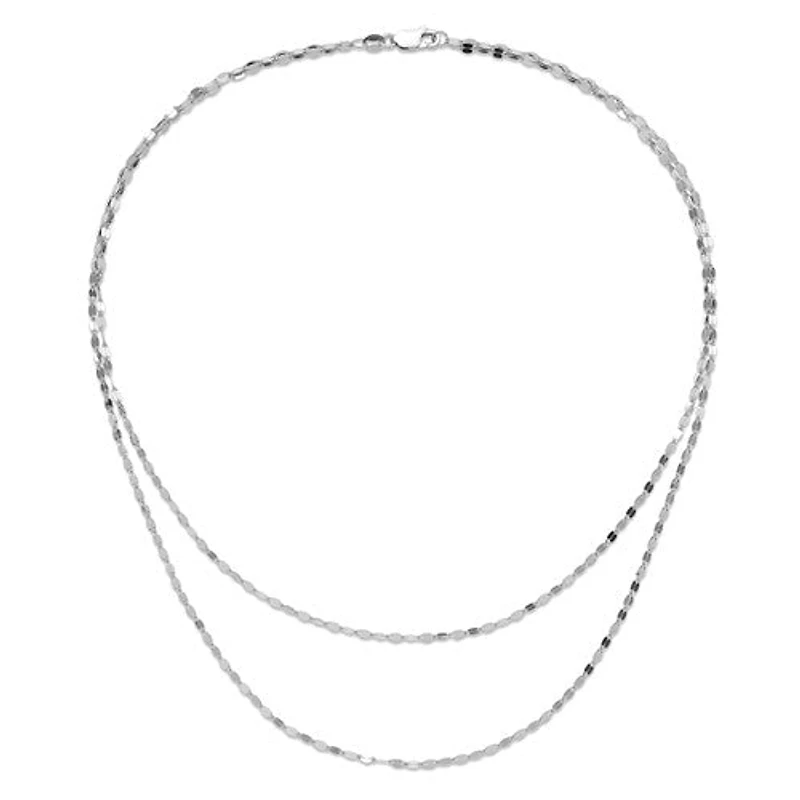 Sterling Silver Rhodium-plated Polished Double-strand Necklace